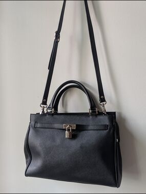 Danier Black Leather Satchel with Padlock Accent